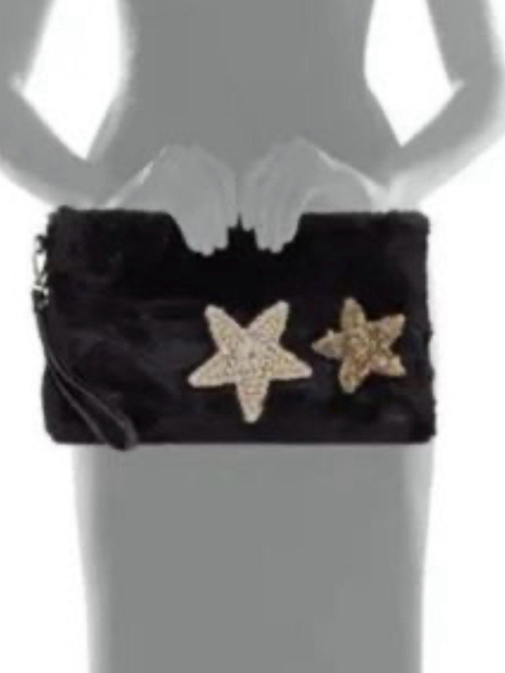 Black Faux Fur Wristlet with Gold and Cream Star Appliqués